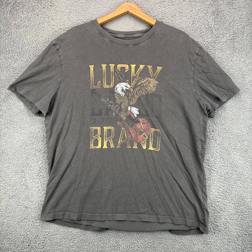 Lucky Brand Mens XL Gray Eagle Guitar Graphic T-Shirt California Rocker Tee